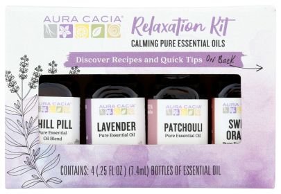 AURA CACIA: Essensial Oil Relaxation Kit Pack of 4, 0.25 oz