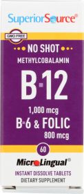 SUPERIOR SOURCE: Methylcobalamin B12, 1000 mcg, B6 and Folic Acid, 60 tb