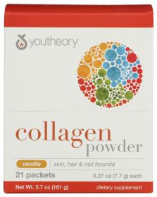 YOUTHEORY: Collagen Powder Vanilla 21 Packets, 5.7 oz
