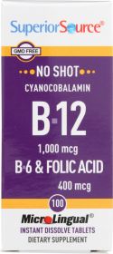 SUPERIOR SOURCE: B12 1000mg B6 and Folic Acid 400mcg, 100 tb